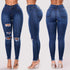 Women's Ripped Jeans Mid Waist Skinny Pants Pencil Pants